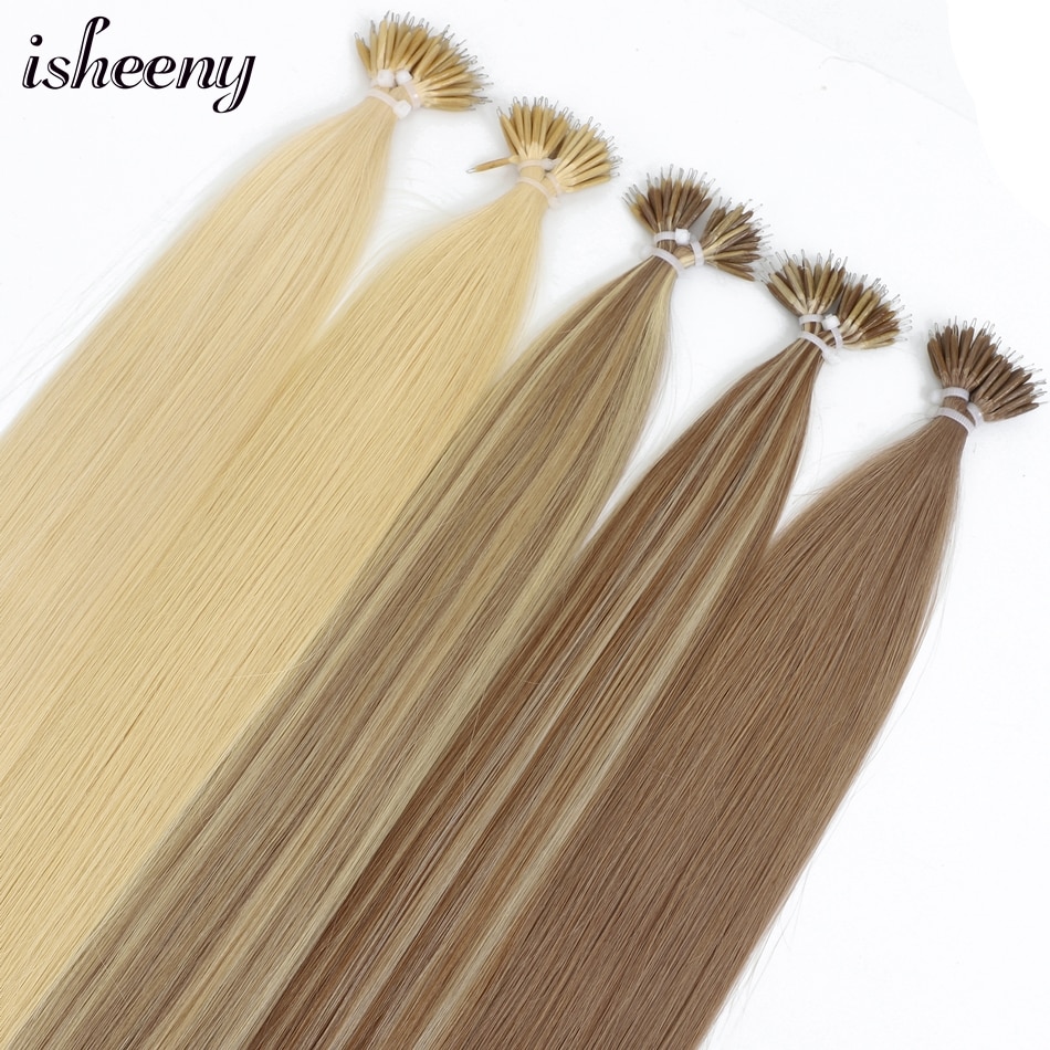 Isheeny 18 Nano Ring Hair Extensions Blonde Premium Remy Micro Beads Link Hair 50s 100s 200s Brown European Hair On Tips